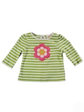 K1338 * Gymboree Girls Flower Stripe Long Sleeve Tee Green White Size 3/6M